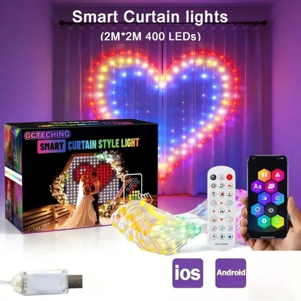 Lighting Christmas Decor - 屋外用LEDピクセルカーテンライト ブルートゥースアプリ スマートRGB DIY装飾 窓 壁
