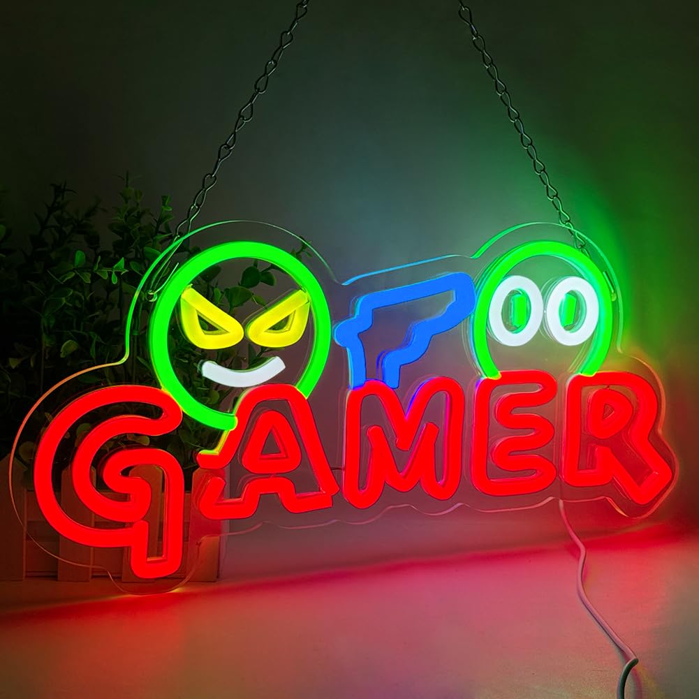 Lighting Christmas Decor - ゲーマー向けネオンサインLEDウォールライト、カスタマイズ可能なカラフルなゲーミングネオンランプ、ゲームルームセットアップ、男の隠れ家、ゲーミングゾーン、寝室の装飾に