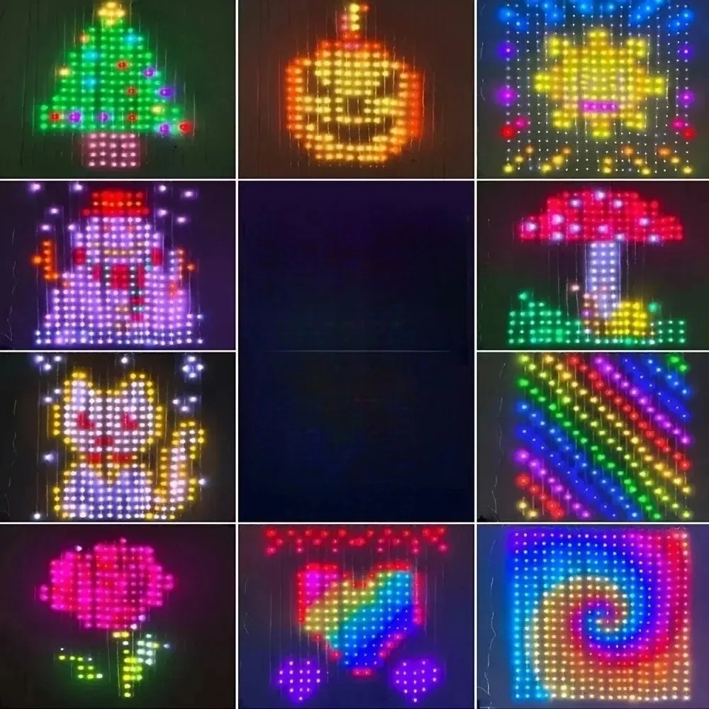 Lighting Christmas Decor - LEDピクセルカーテンライト、Bluetoothアプリで制御可能、RGB、DIY、クリスマスツリー、窓の装飾、ホリデー、屋内、スマートホーム向け。