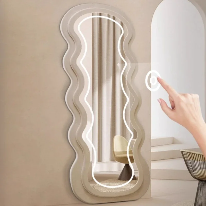 Furniture Lighting & Decor Magazine - ルームデコレーション ホームモダン フランネル製大型フロアミラー 全身鏡 ランプ付き ライト付き