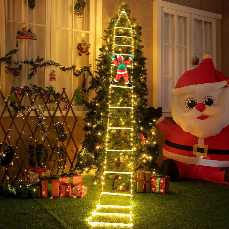 Lighting Christmas Decor - LEDクリスマスライト クリスマス装飾用はしご型ライトストリング サンタクロース付き 室内/屋外 窓/庭/クリスマスツリー飾り