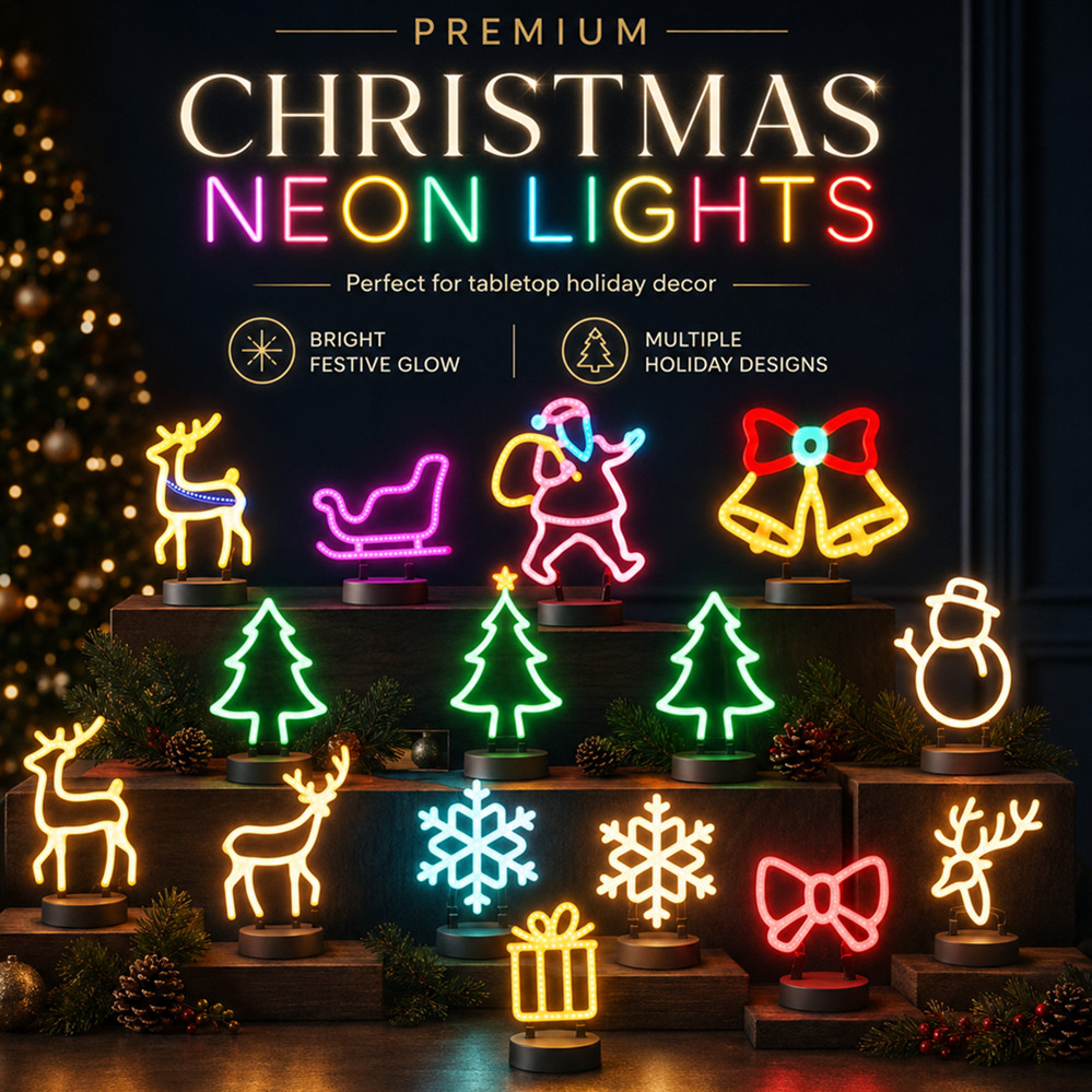 Lighting Christmas Decor - クリスマスデコレーション LEDネオンサインライト 鹿の頭 LEDランプ クリスマスハット エルクツリー
