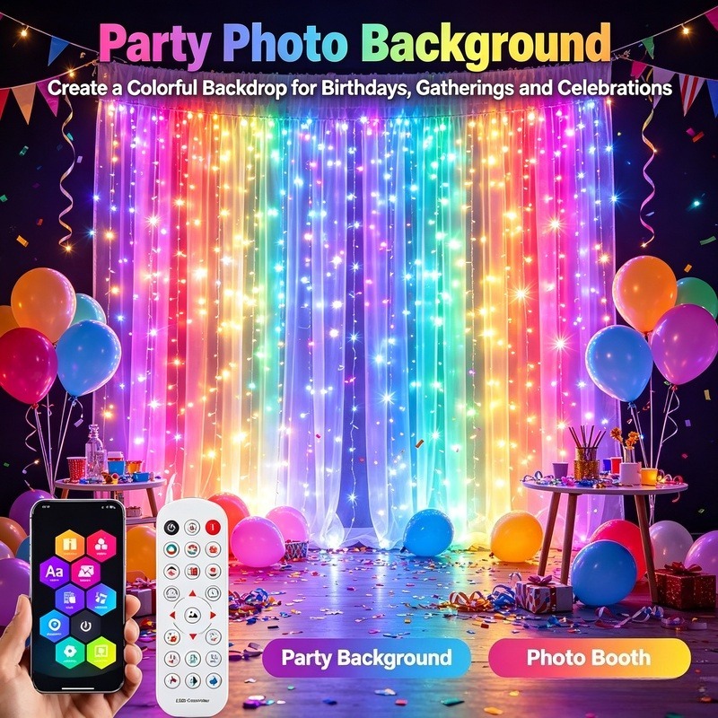 Lighting Christmas Decor - USB電源式アプリ制御LEDカーテンライト、クリスマス、窓、寝室、パーティーの装飾用DIYフェアリーライト