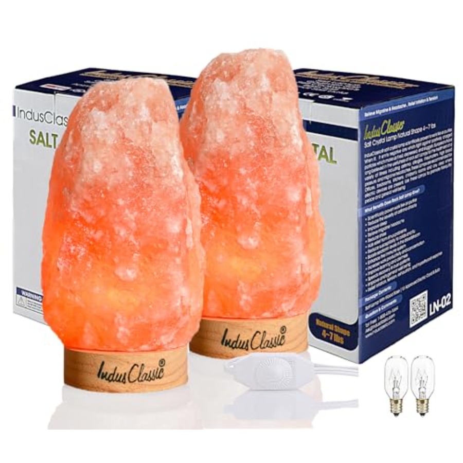 Himalayan Salt Lamp - LN-02 2個セット 天然ヒマラヤピンククリスタル岩塩ランプ 4～7ポンド ディマー制御スイッチ付き、高品質ギフト包装
