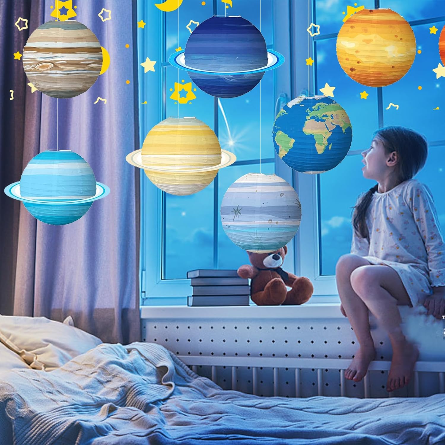 Lantern Paper Solar - 太陽系の8つの惑星,紙のボール,ランタン,銀河,誕生日パーティーの装飾,新年あけましておめでとうございます,1個