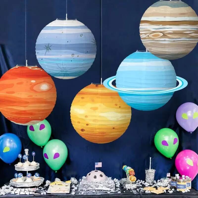 Lantern Paper Solar - 8個、16個入り、30cm折りたたみ式ランタン、ポータブル銀河宇宙テーマ、太陽系惑星ランタン、紙製吊り下げ装飾