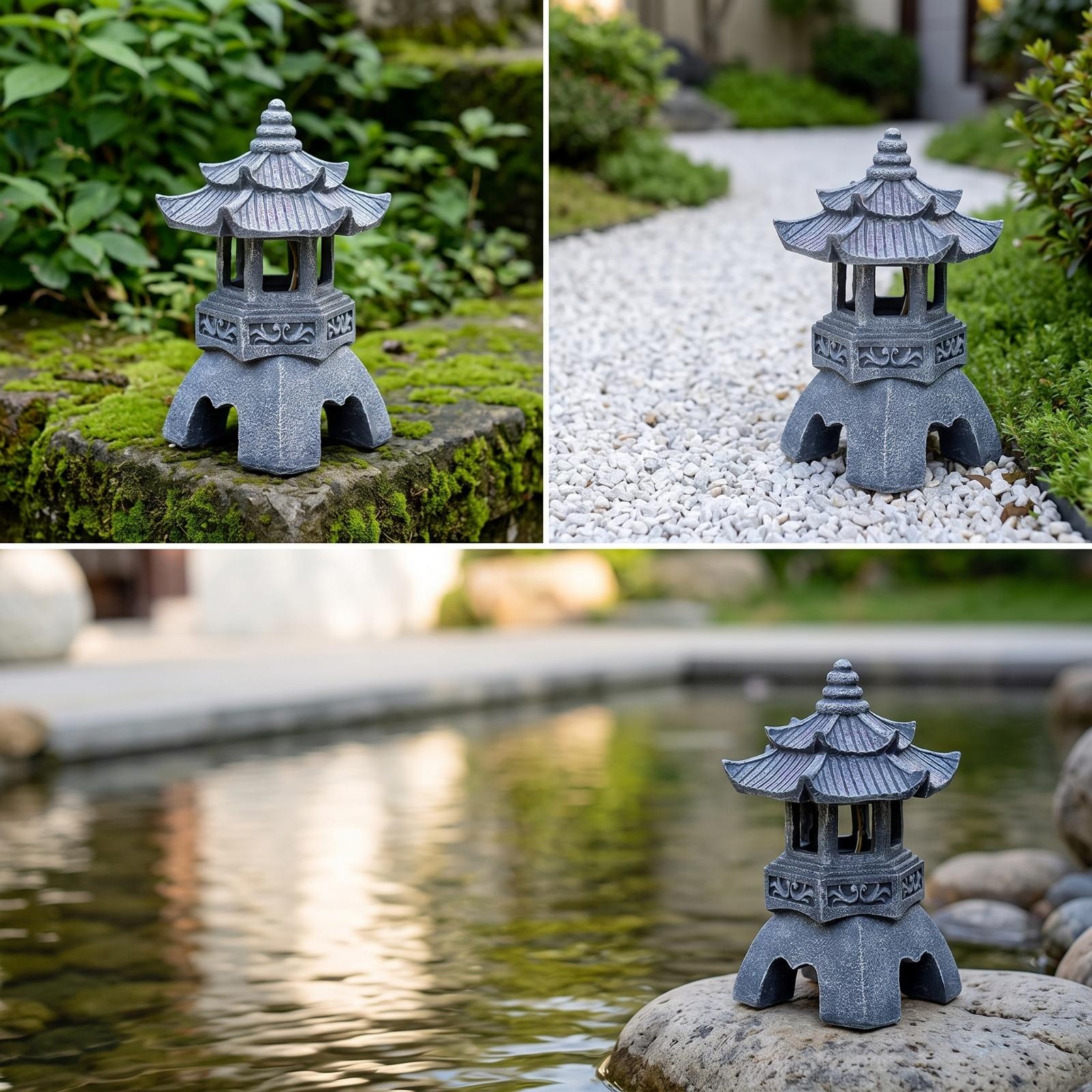 Lantern Paper Solar - 中国風のパゴダ型ソーラーランタン。庭やパティオ、通路などの屋外装飾に。暖色系の光で空間を明るく。