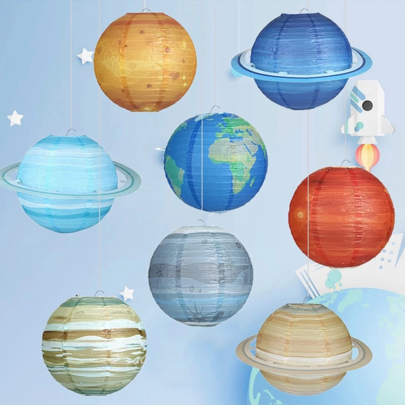 Lantern Paper Solar - 8つの惑星をモチーフにした宇宙ペーパーランタン。子供向けのソーラーシステム惑星の飾り。銀河や星空をテーマにした誕生日パーティーの装飾に。男の子向け。
