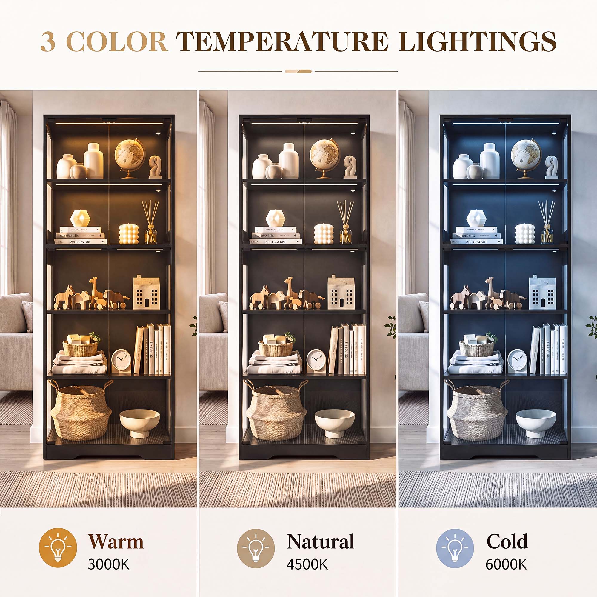 TCGBKAF 5段ディスプレイキャビネット、ガラス扉、モー - Led Lighting Decor のレビューと価格