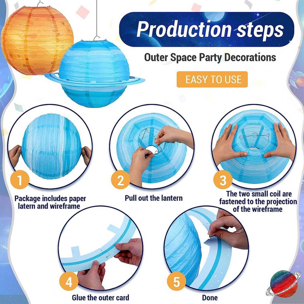 子供部屋用ランタン8個セット。太陽系をモチーフにした紙製ラン - Lantern Paper Solar のレビューと価格