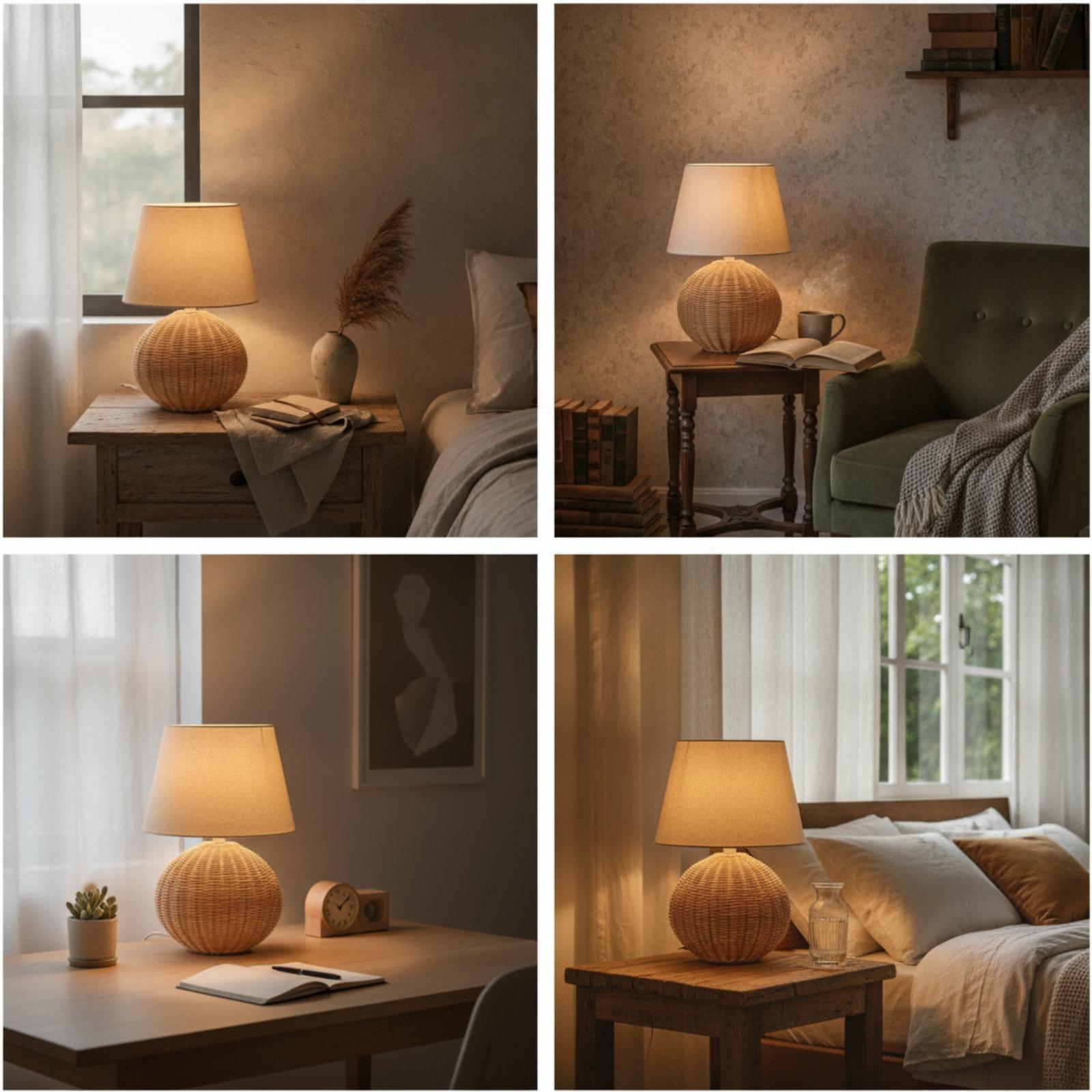 ベッドサイドランプ ラタンベース ファブリックシェード ナイ - Decor Lighting Lamps のレビューと価格