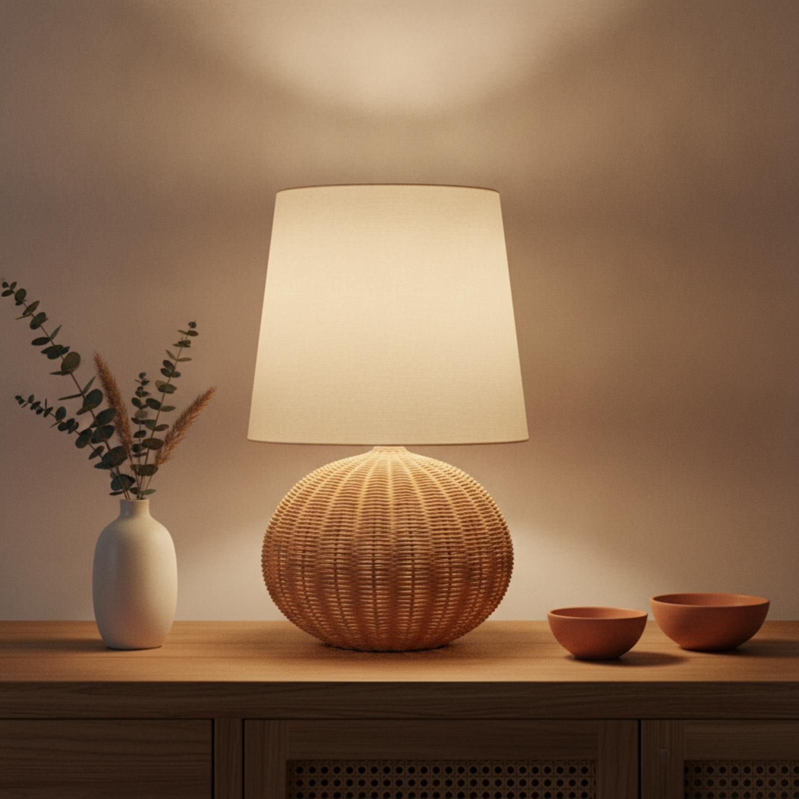 ベッドサイドランプ ラタンベース ファブリックシェード ナイ - Decor Lighting Lamps のレビューと価格