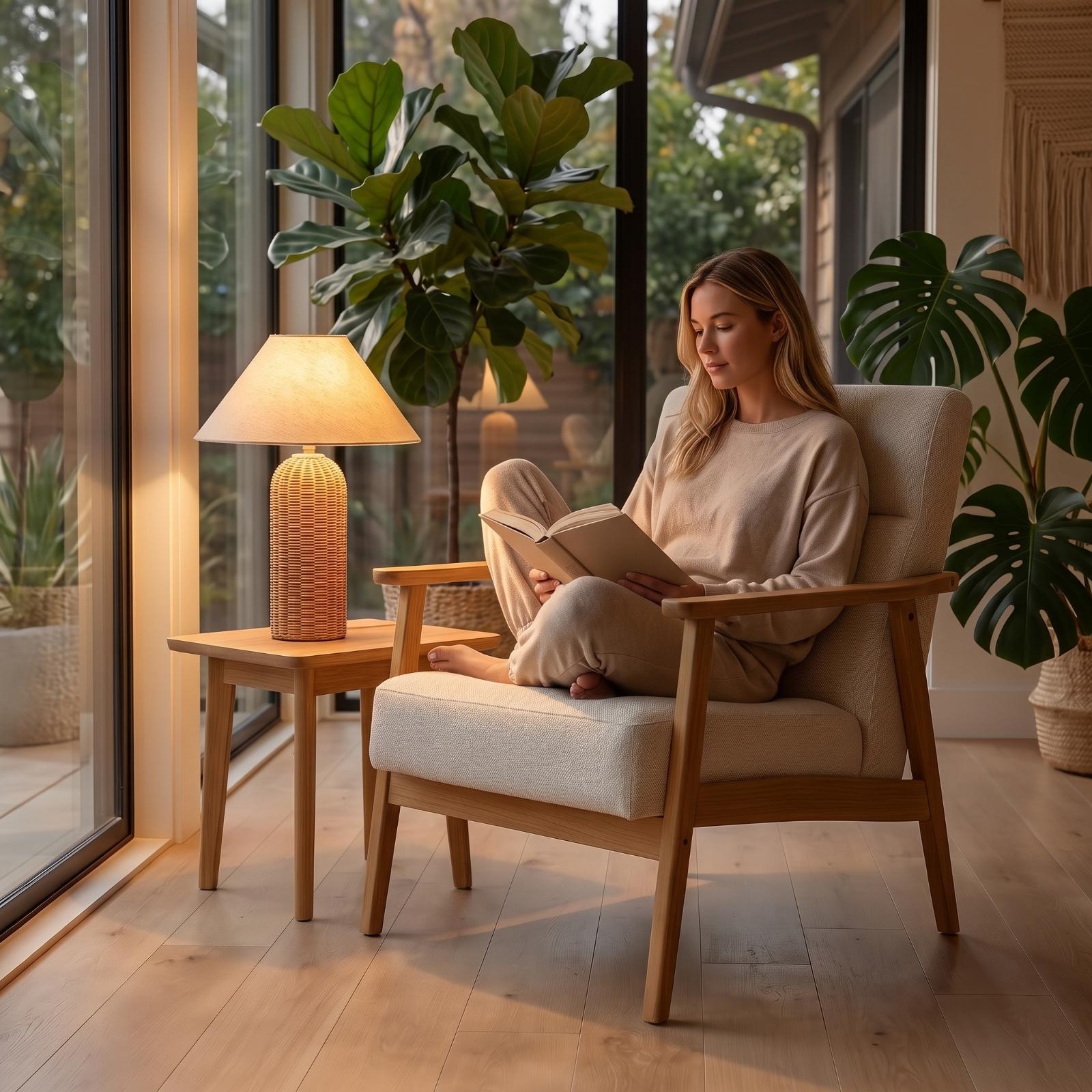 ベッドサイドランプ ラタンベース ファブリックシェード ナイ - Decor Lighting Lamps のレビューと価格