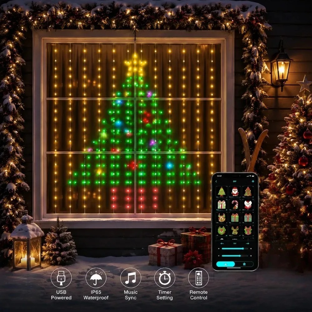 LEDクリスマスカーテンライト 色変更可能 Bluetoot - Lighting Christmas Decor のレビューと価格