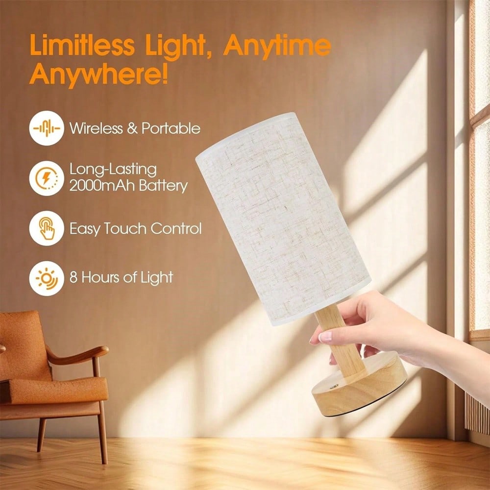 モダンな北欧風の木製と布製の装飾テーブルランプ。寝室のベッド - Led Lighting Decor のレビューと価格
