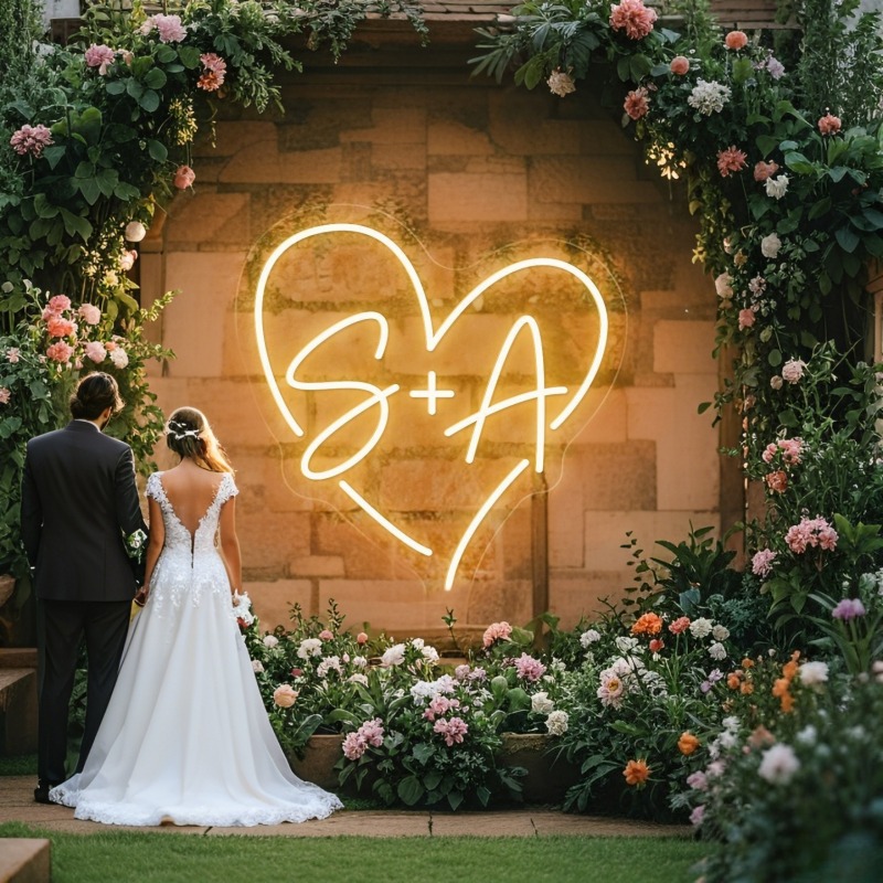 カスタムイニシャルハートLEDネオンサイン、結婚式パーティー - Lighting Christmas Decor のレビューと価格