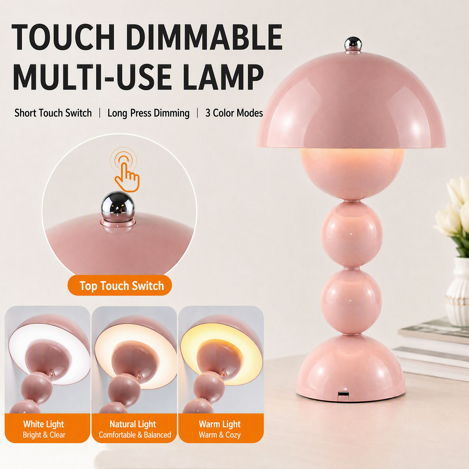 ヴィンテージ風のきのこ型テーブルランプ。USB接続で、3段階 - Led Lighting Decor のレビューと価格
