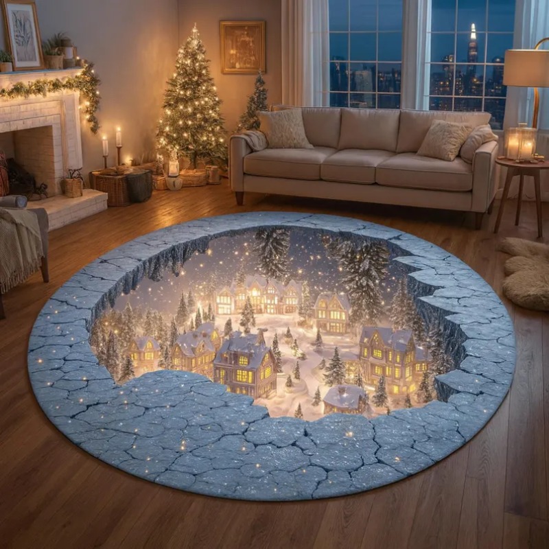 3D クリスマス村ラグ 冬の雪の街カーペット 居心地の良いホ - Bathroom Lighting Decor Ideas のレビューと価格